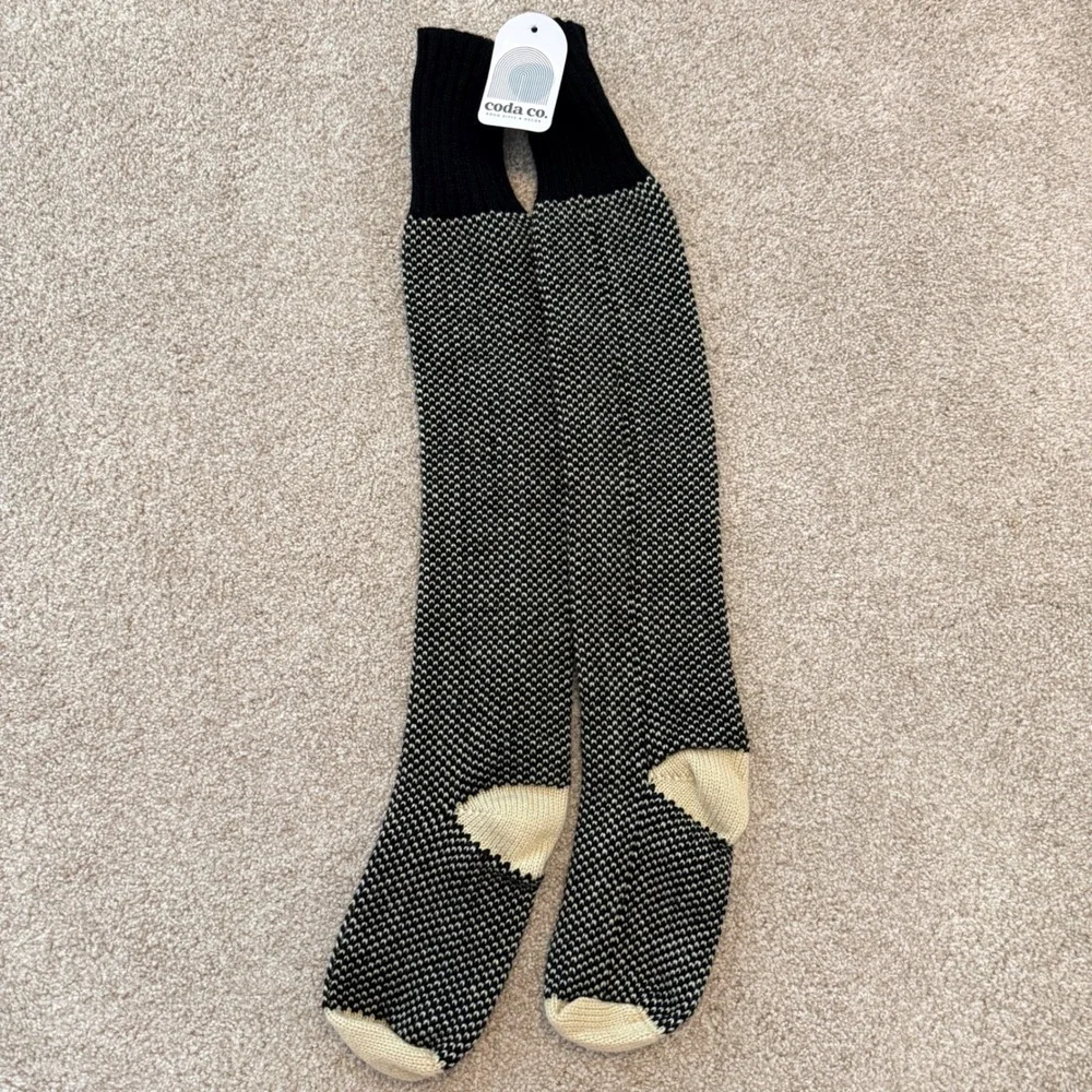 Coda Co Winter Knit Stockings Women OS Black White Boho Over The Knee Socks NWT